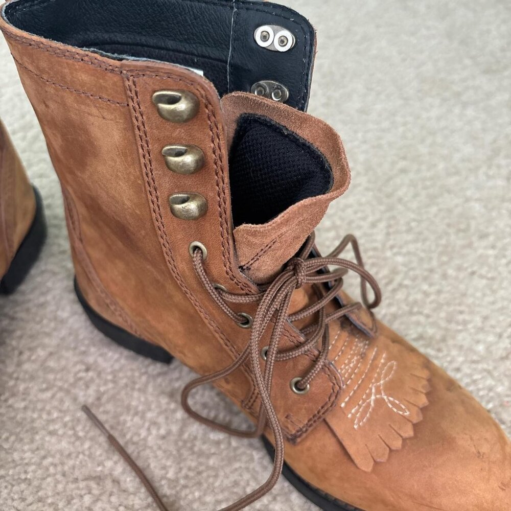 Cabelas Kiltie Leather Boots Womens 6 Brown Lace Up Western - Picture 8 of 8